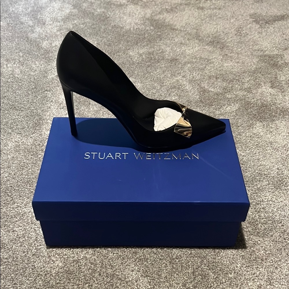 Stuart Weitzman Black Heels with Gold Accent